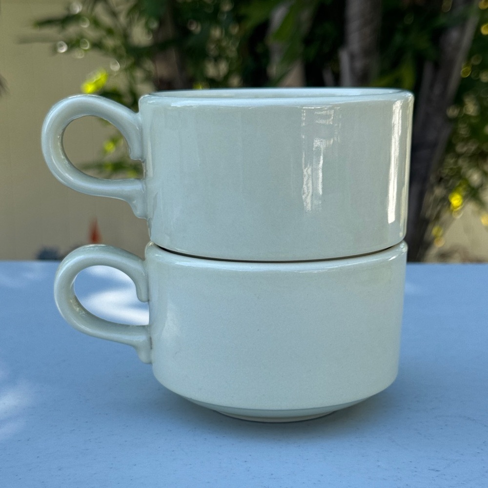 Vintage Cream Ceramic Stackable Soup Coffee Mugs